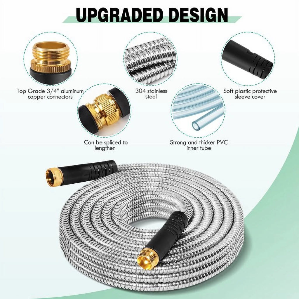 50FT Stainless Steel Metal Garden Hose with 10 Function Nozzle N823147