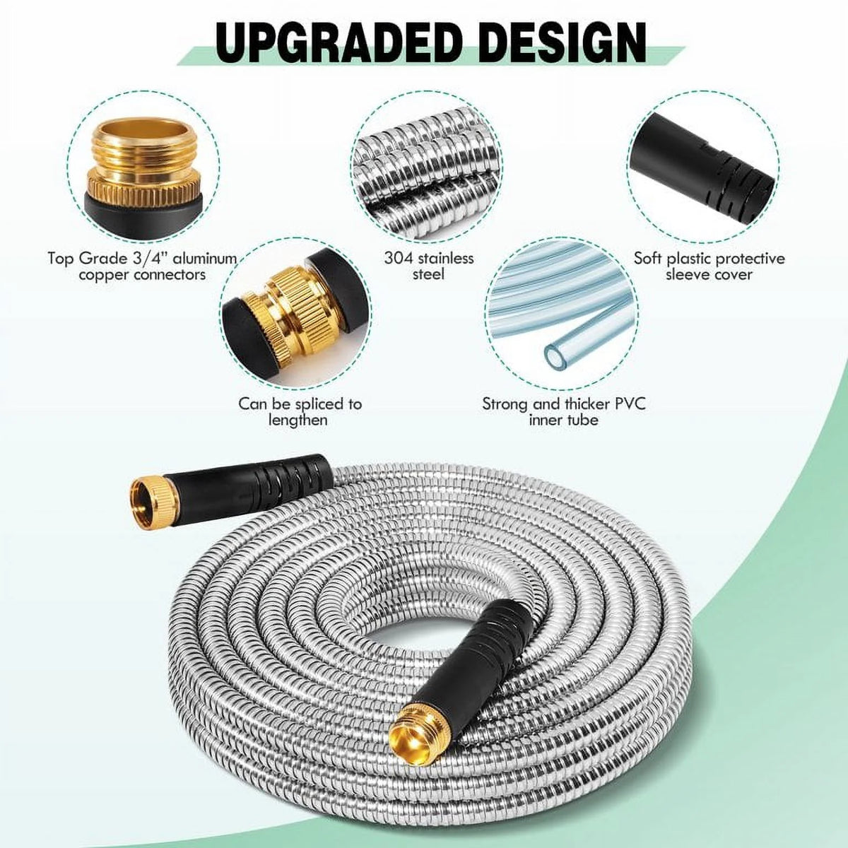 50FT Stainless Steel Metal Garden Hose with 10 Function Nozzle N823147