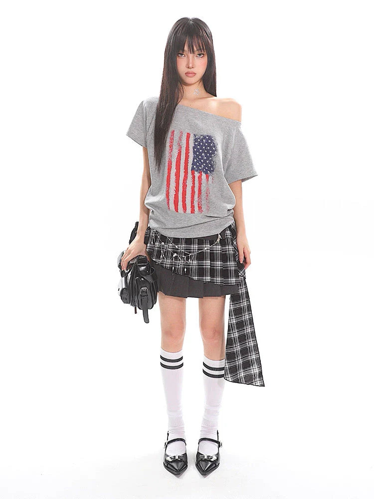 Checked Irregular Skirt Z513
