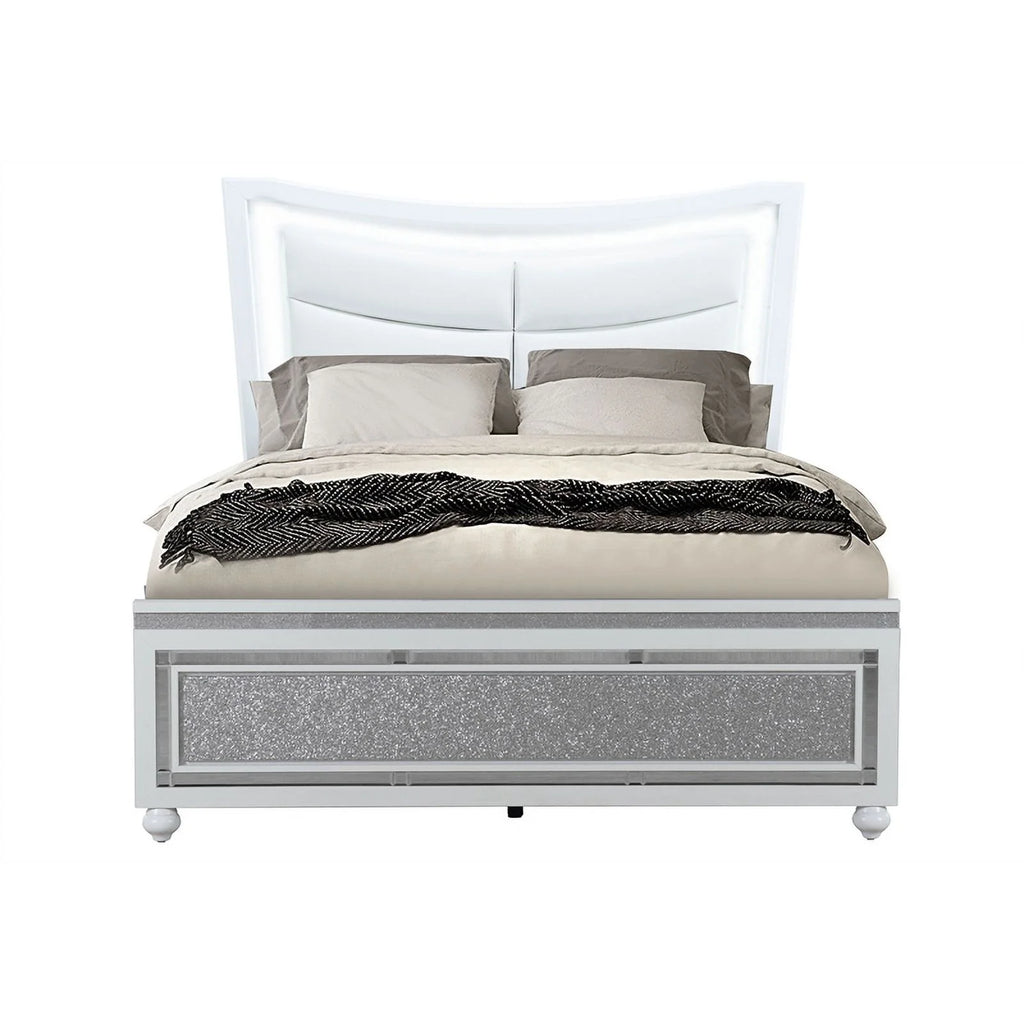 White Queen Bed With Led Lighting W82159