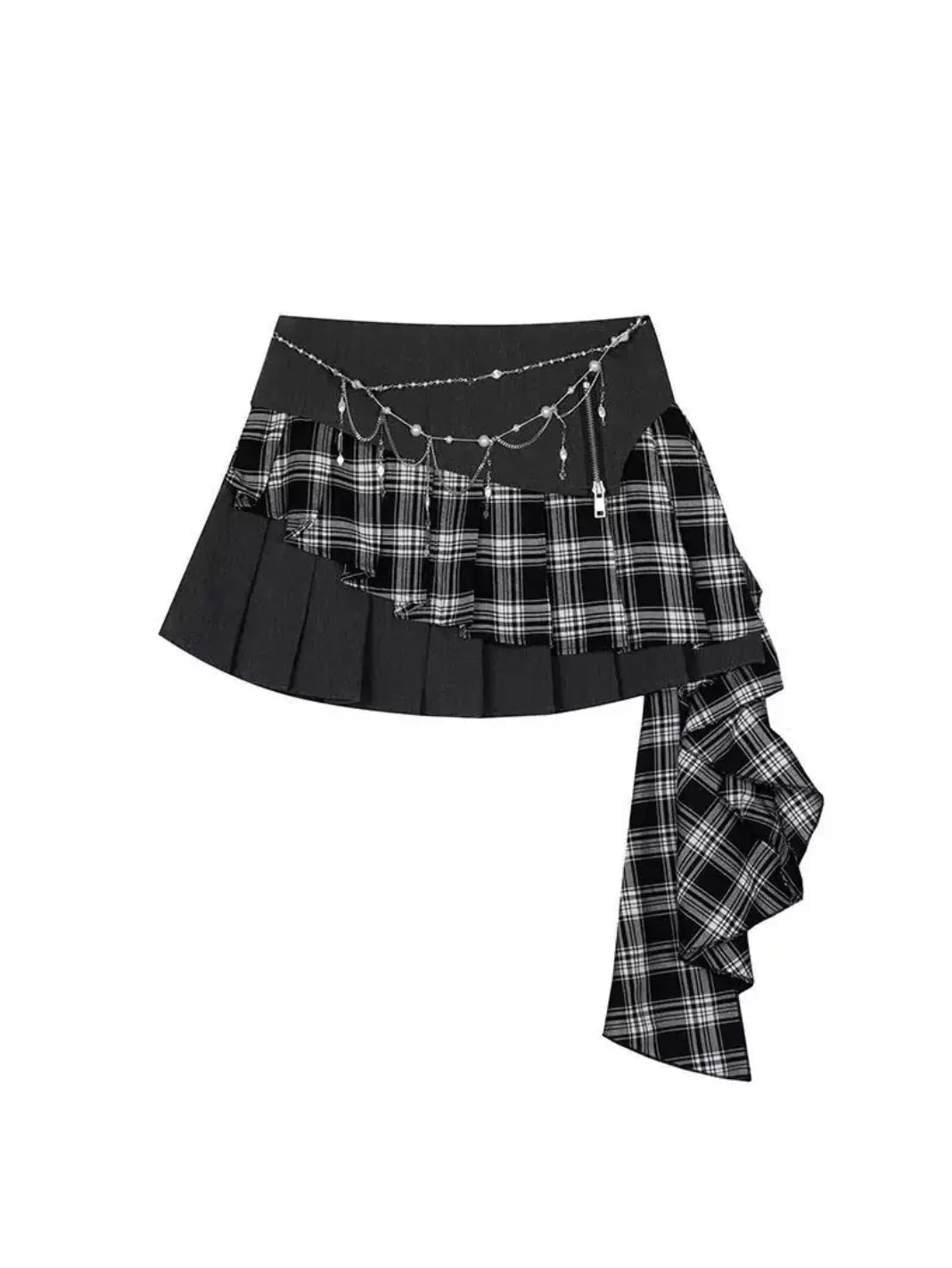 Checked Irregular Skirt Z513