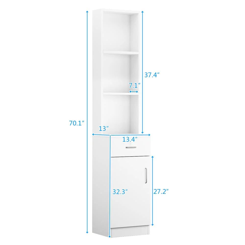 White Tall Storage Cabinet with Drawer P337525