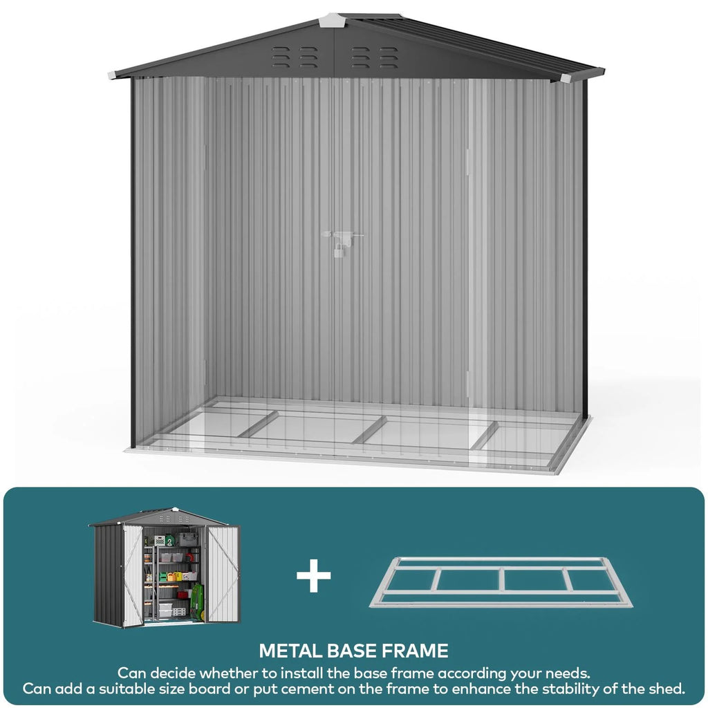6' x 4' Dark Gray Metal Outdoor Storage Shed with Base Frame F145421