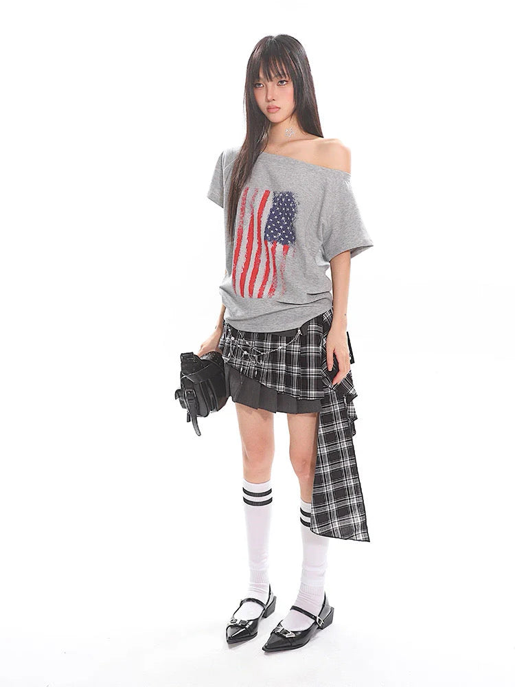 Checked Irregular Skirt Z513