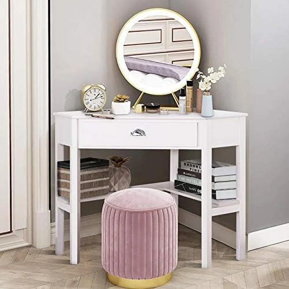 White Corner Desk with Drawer & Shelf S94889