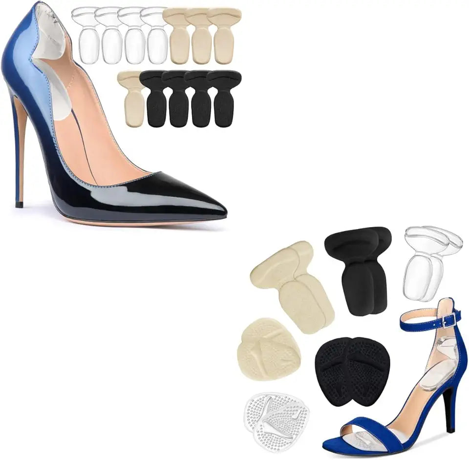 Heel Cushion Inserts and Metatarsal Pads, 9 Pairs Heel Grips and 3 Pairs Ball of Foot Cushions, Silicone Shoe Pads Insoles for High Heels P9389
