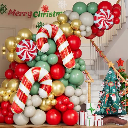 Christmas Balloon Garland Arch Kit 168PCS Red Sage Green Gold White X133912