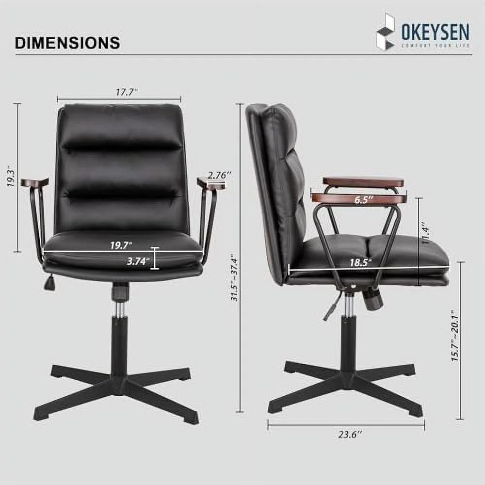 Black PU Padded Criss Cross Office Desk Chair with Wooden Armrests N41335