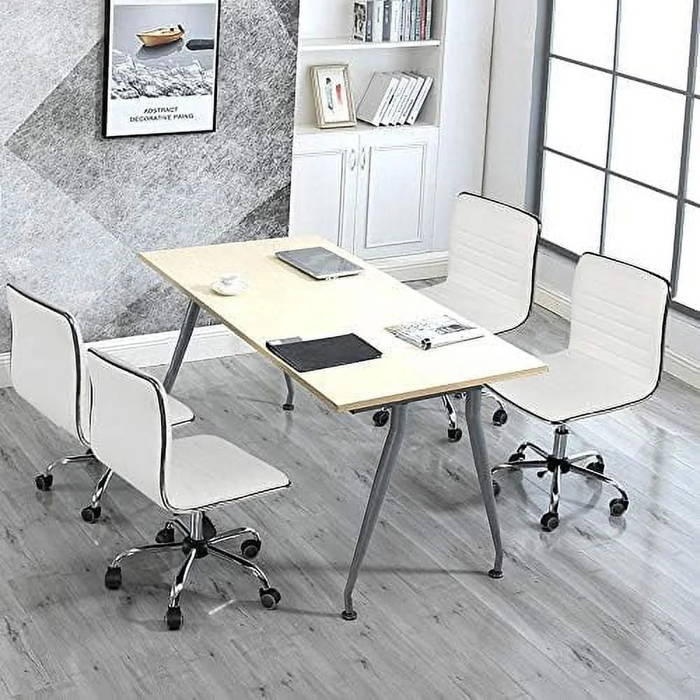 White PU Leather Armless Swivel Desk Chair G5153