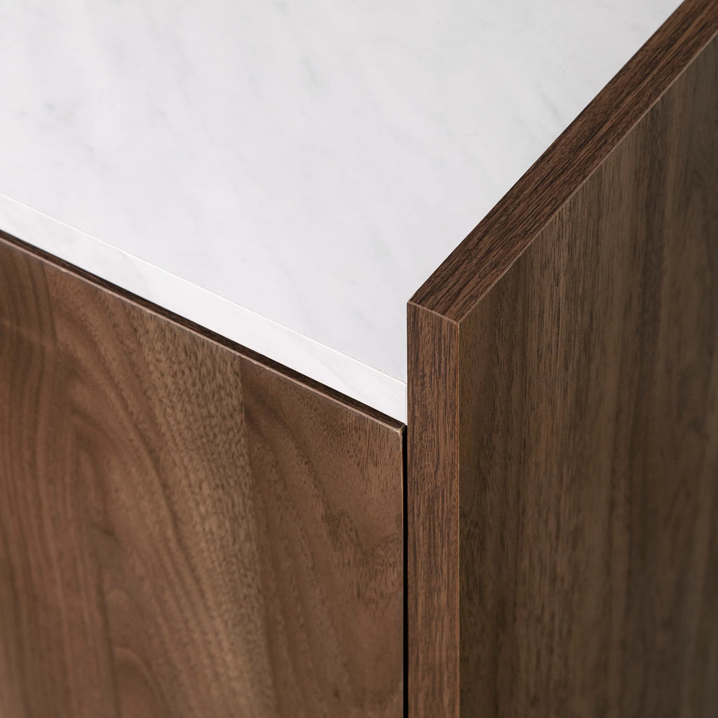 Natural Walnut and Faux Carrara Marble Buffet with Storage Q222