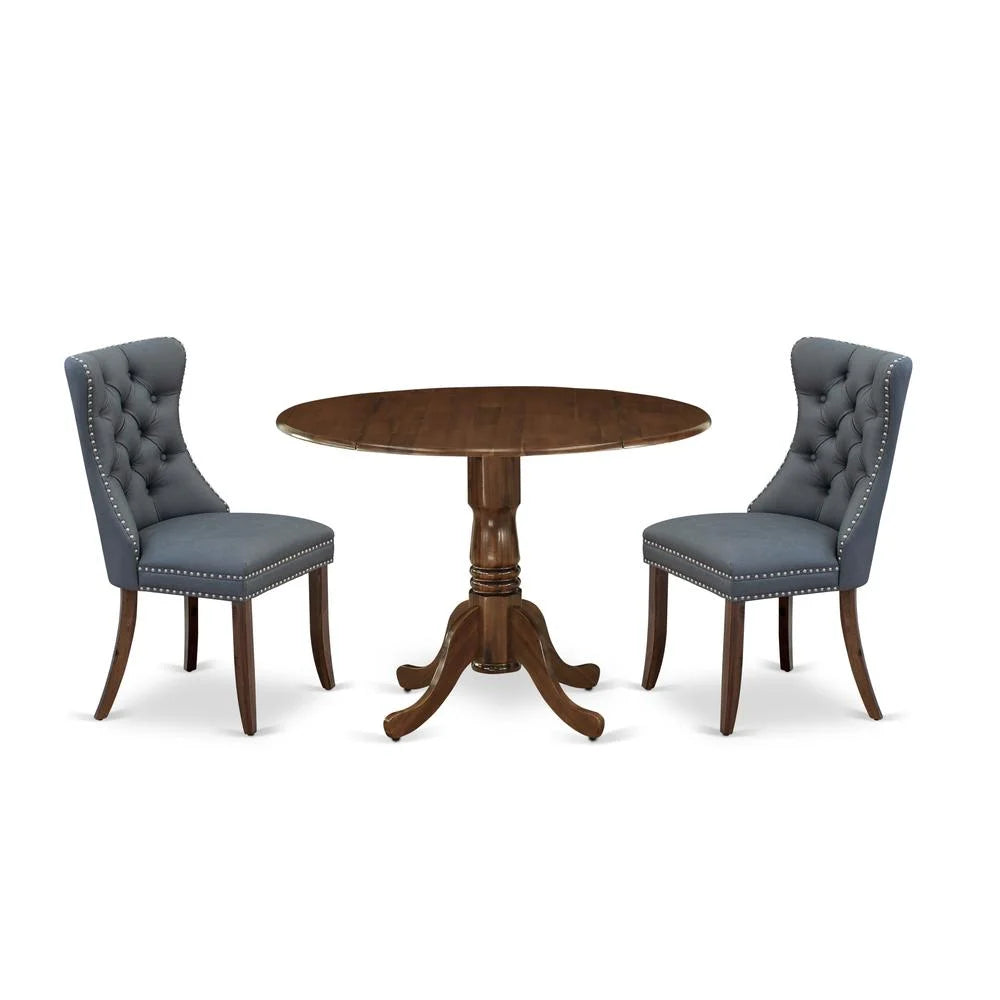 3 Piece Dining Set with Round Dropleaf Table and 2 Upholstered Chairs M499