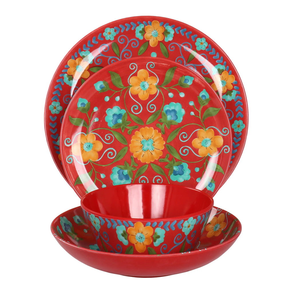 16 Piece Floral Round Melamine Dinnerware Set G724
