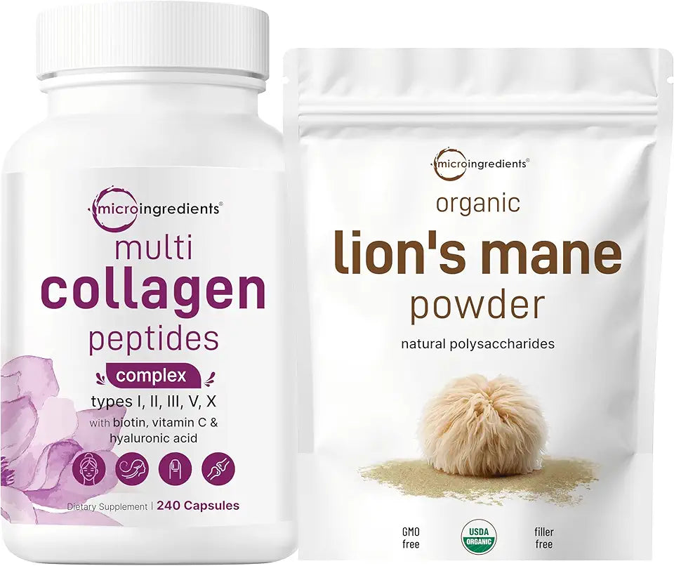 Multi Collagen Complex & Lions Mane Mushroom Supplement Powder 2 Pack M58535