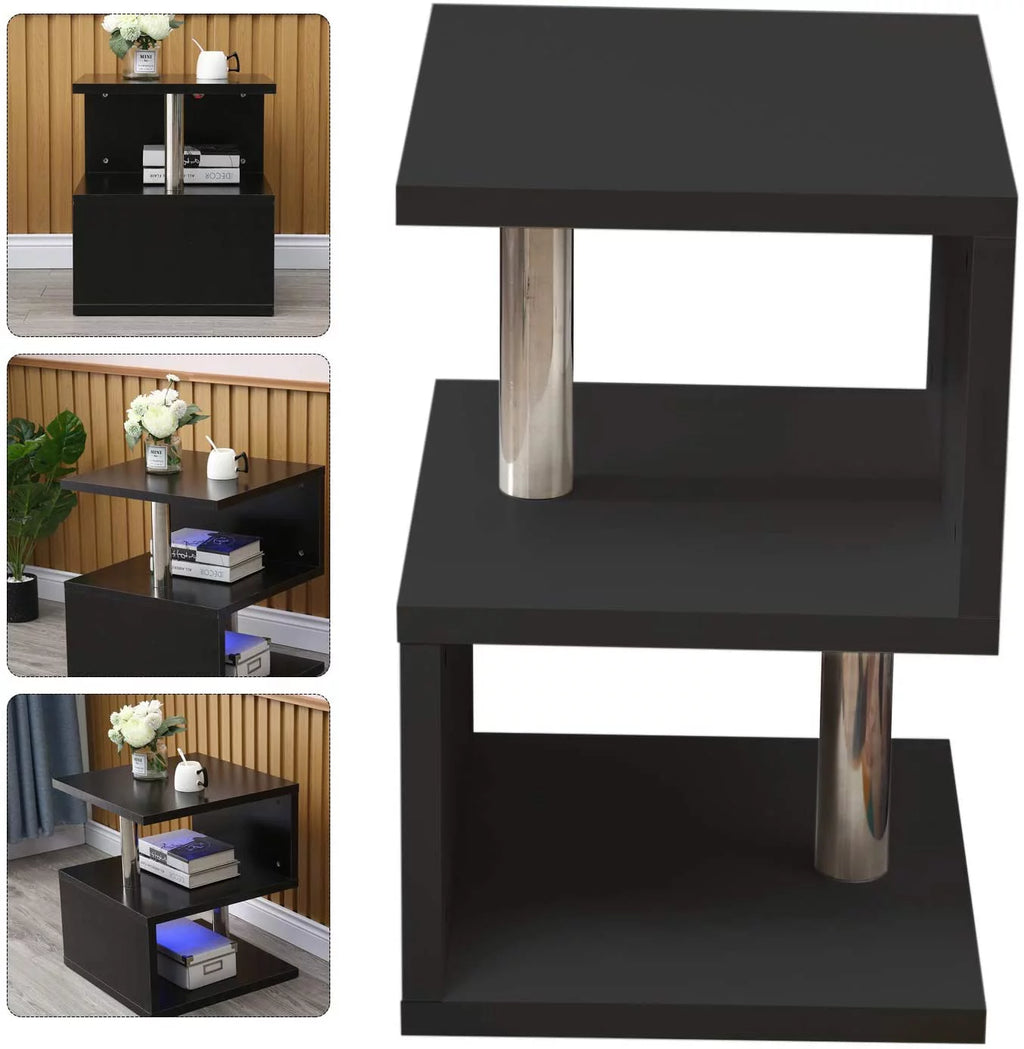 Black High Gloss S-Shaped Coffee Table with LED Backlight G86859