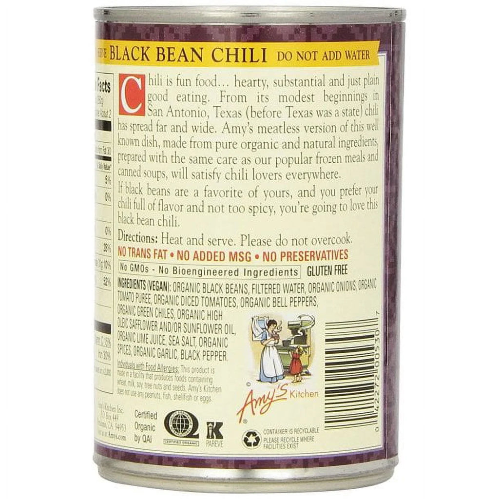 Organic Low Fat Medium Black Bean Chili 12 oz Pack of 4 I9549