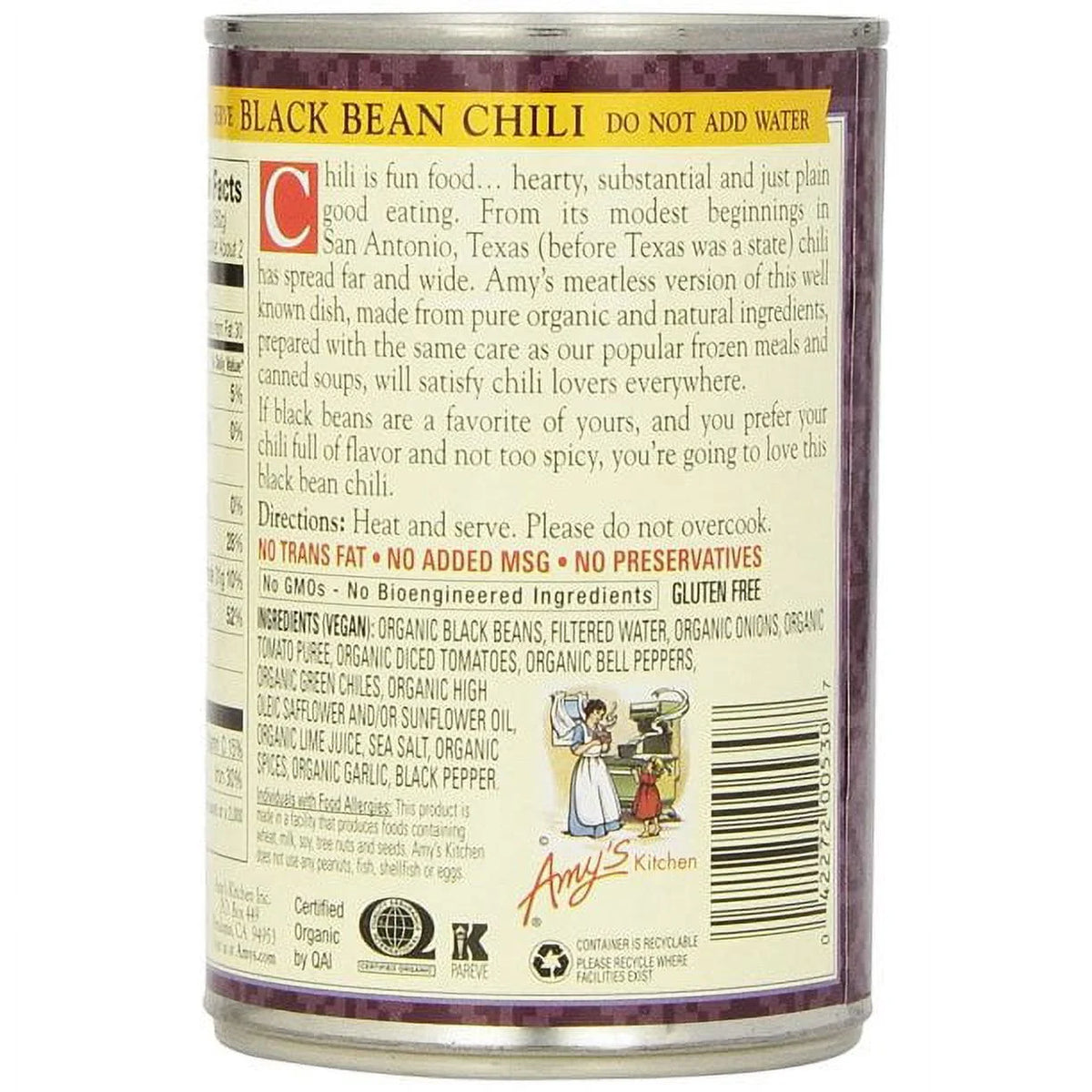 Organic Low Fat Medium Black Bean Chili 12 oz Pack of 4 I9549