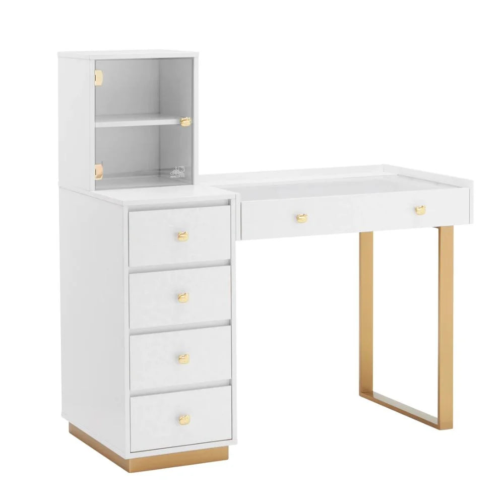 Vanity Desk with Drawers Glass Top Makeup Table Gold S90036