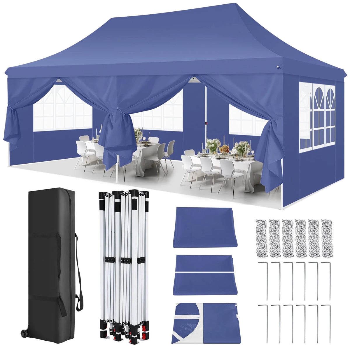 10' x 20' Pop up Canopy Tent with 6 Removable Sidewalls & Carry Bag A66099