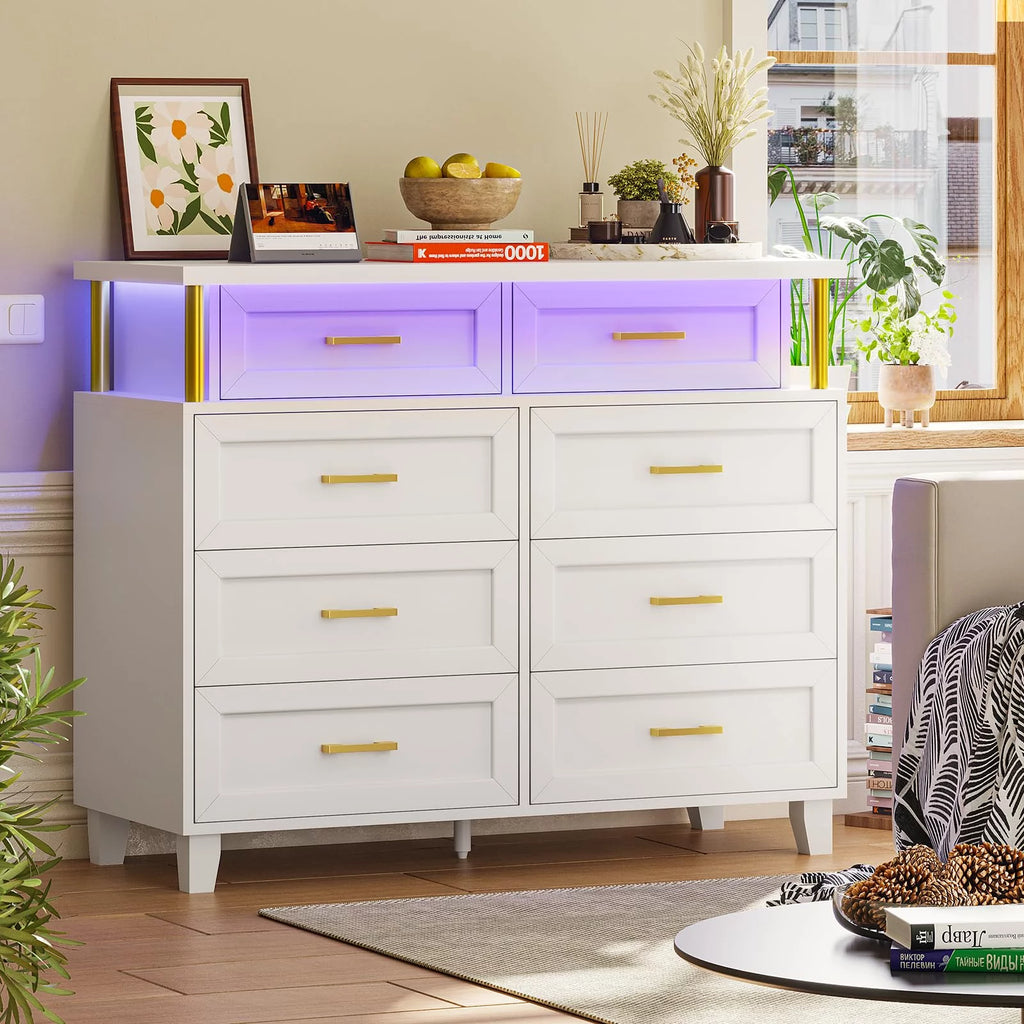 White 8 Drawer Dresser with LED Light O4531