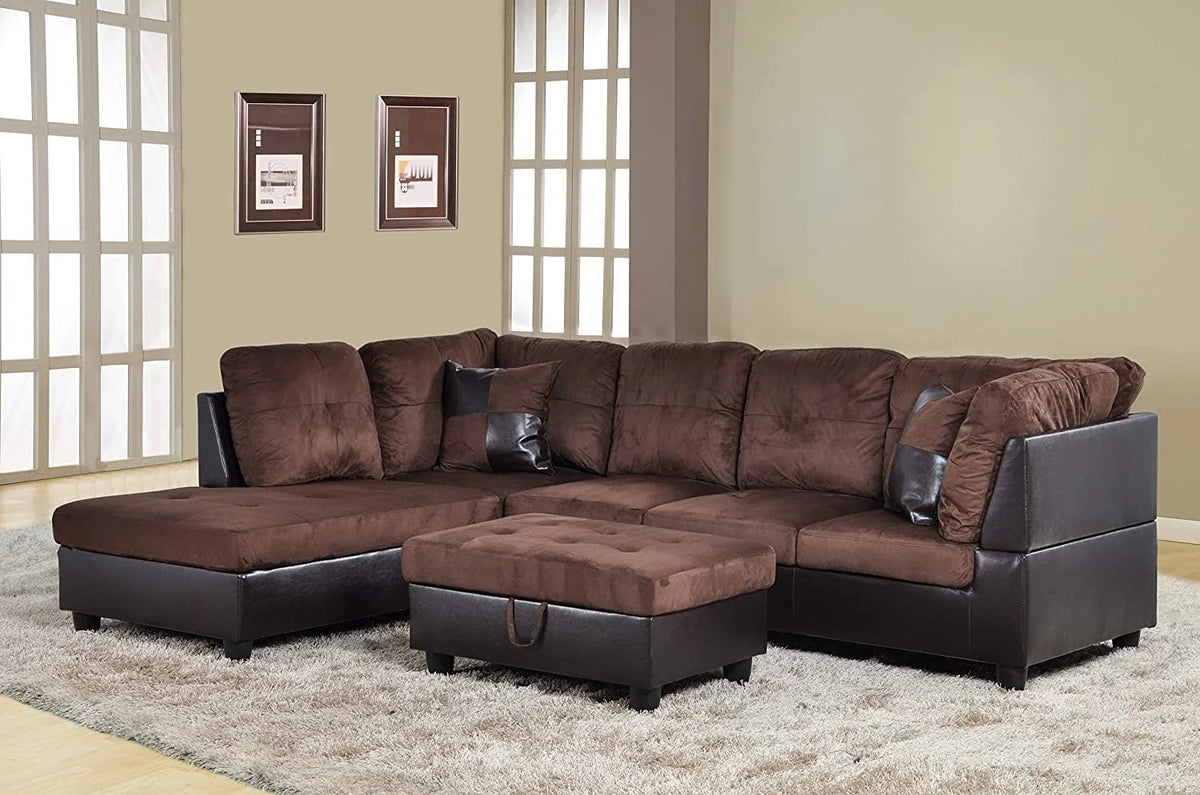3 PCS L-Shaped Sectional Sofa Set with Storage Ottoman and Pillows P26845