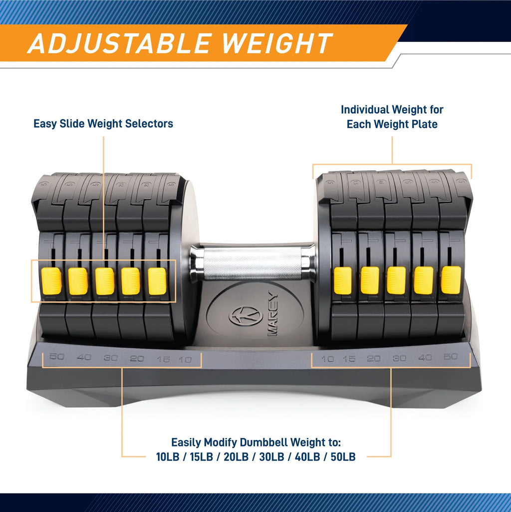 Adjustable Dumbbell System, 6 Dumbbells-in-1 up to 50lbs Y593252