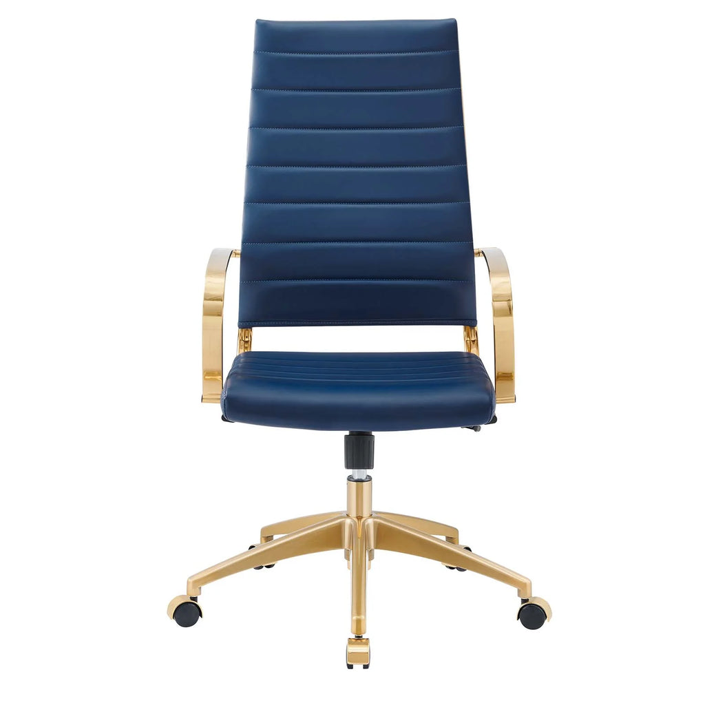 Navy Gold Faux Vinyl Leather High Back Chair I437