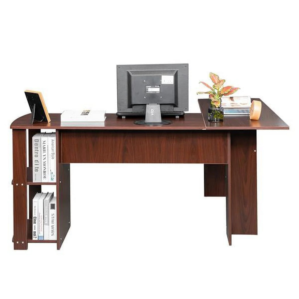 L-Shaped Corner Computer Desk with Bookshelf B546