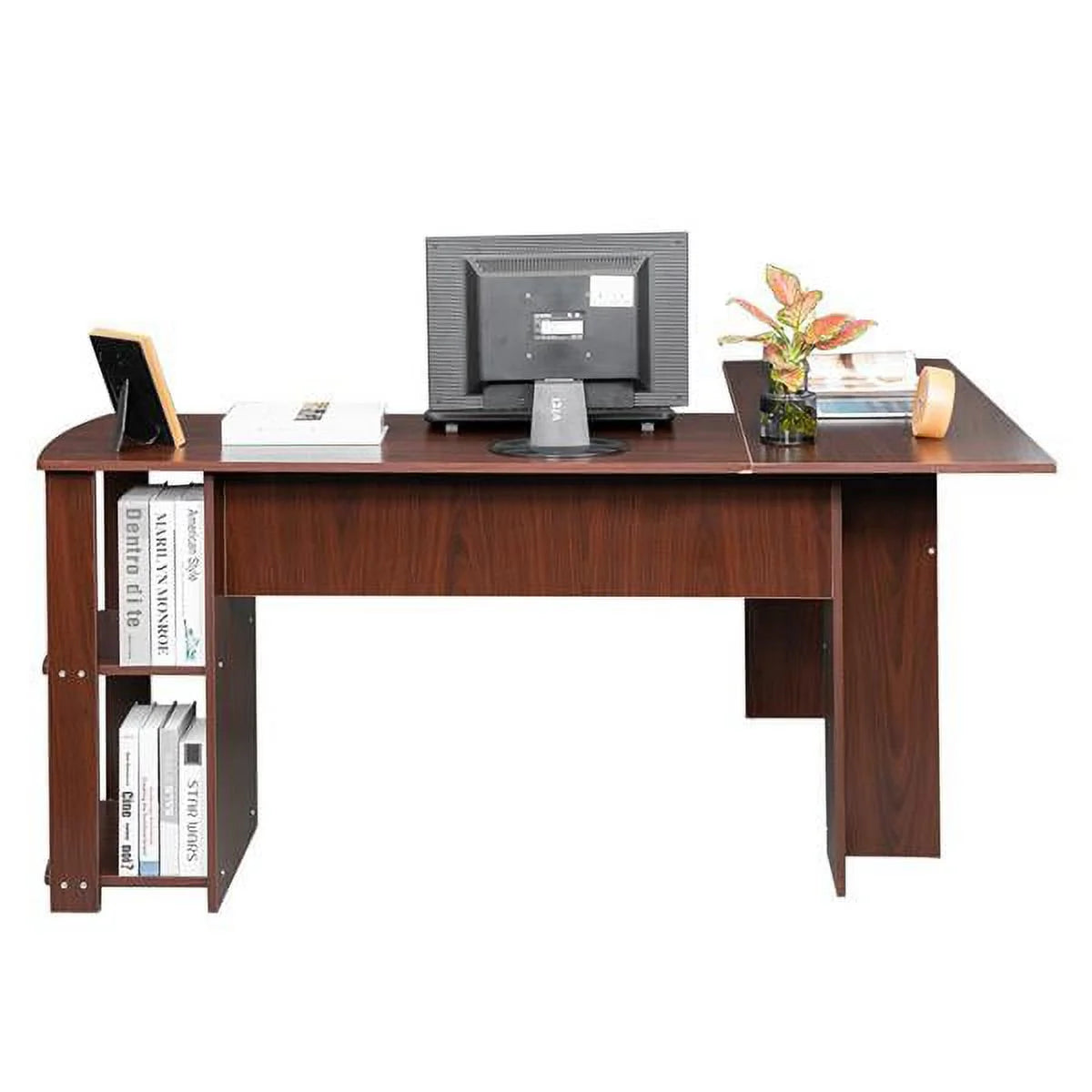 L-Shaped Corner Computer Desk with Bookshelf B546