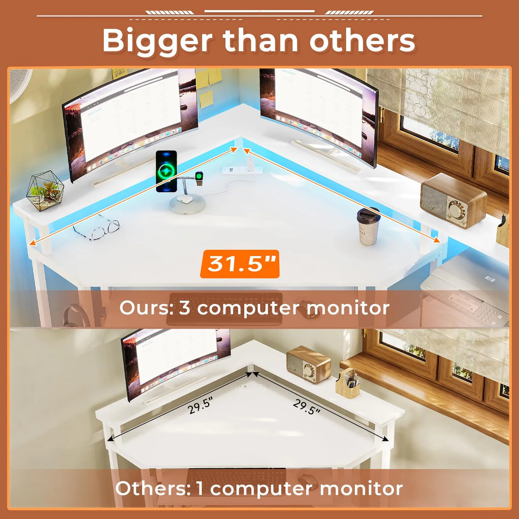 White Computer Desk with Power Outlets W537