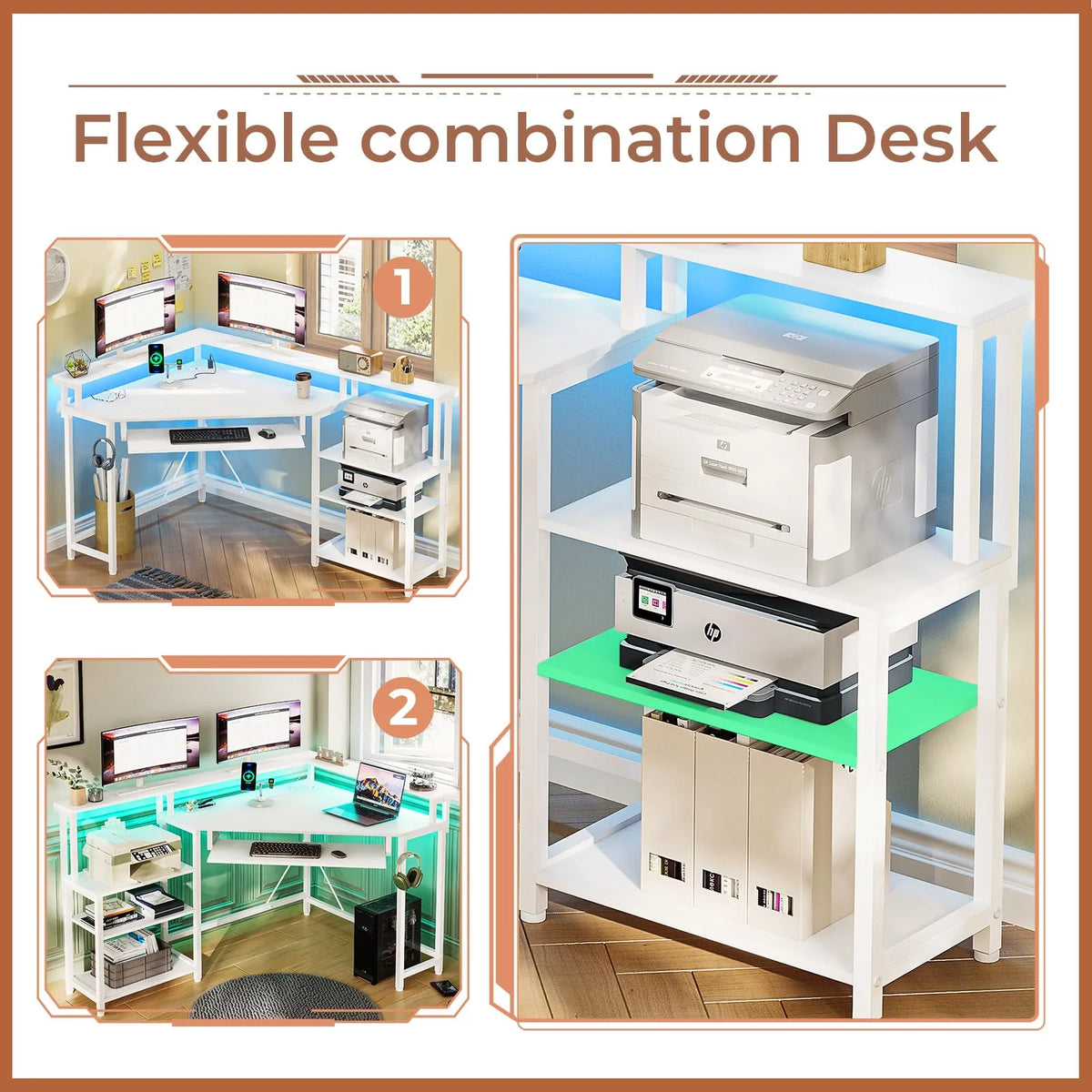 White Computer Desk with Power Outlets W537