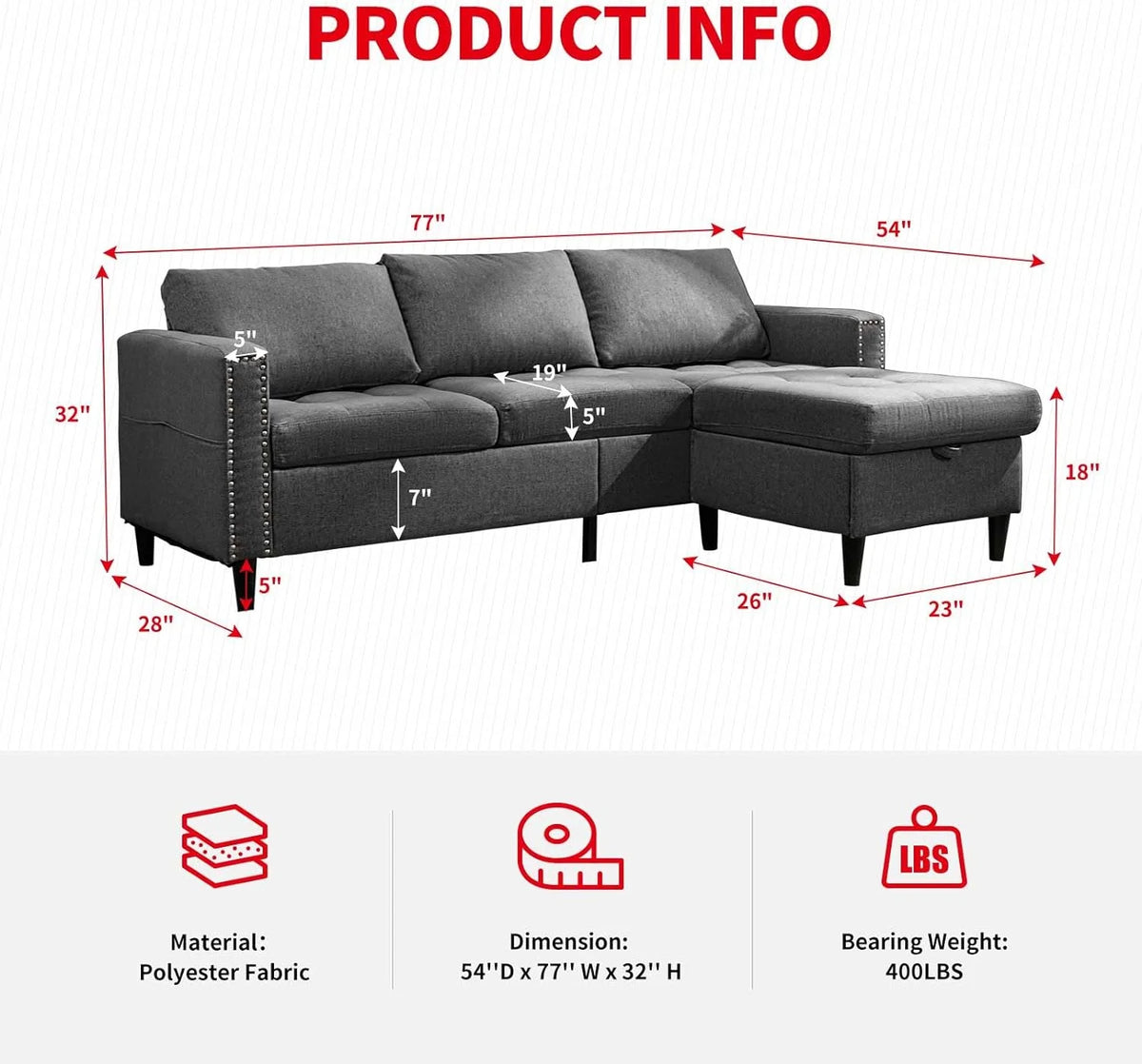 Reversible Modular Sectional Sofa Couch Set Y2580