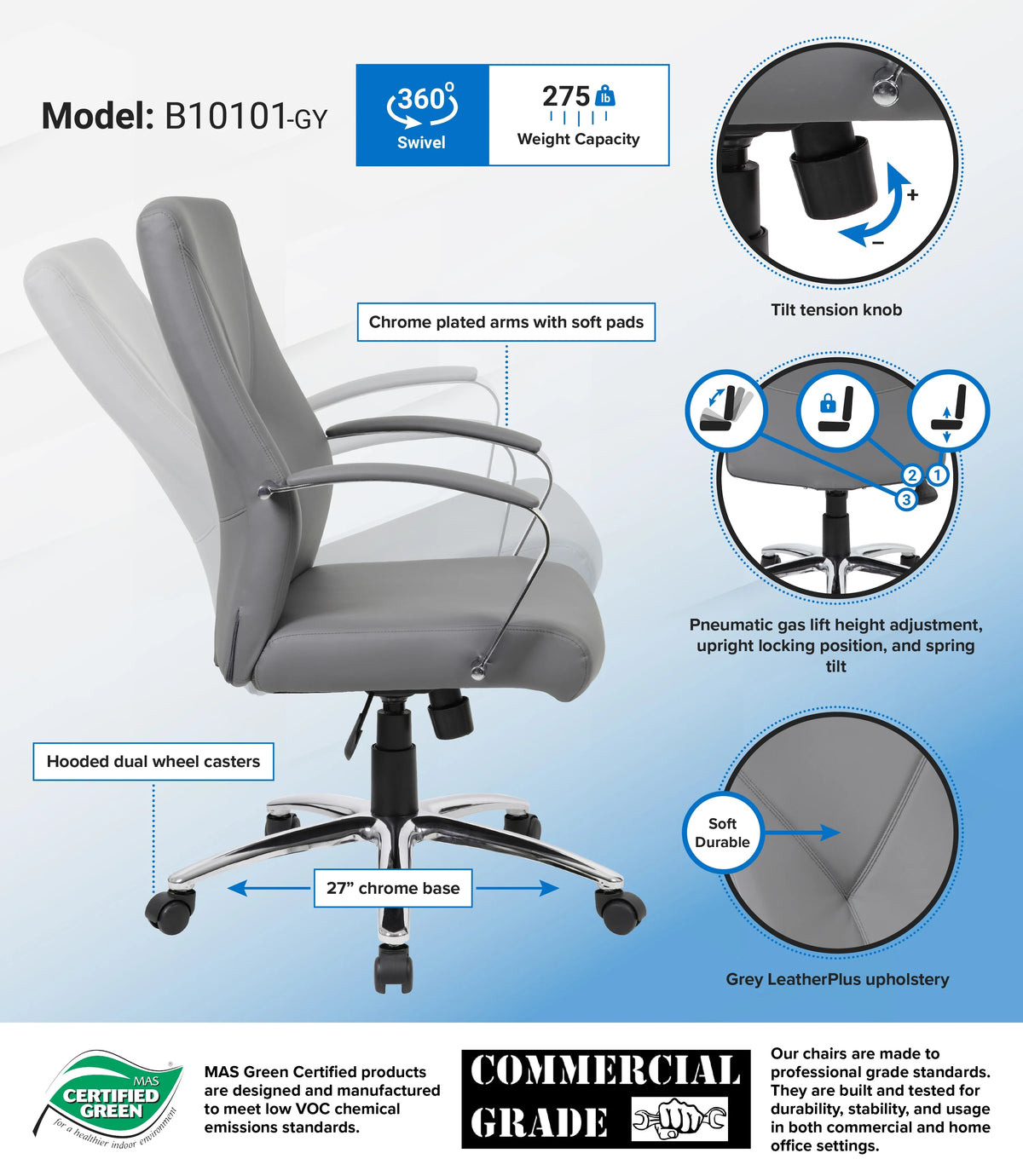 Grey LeatherPlus Executive Chair X663