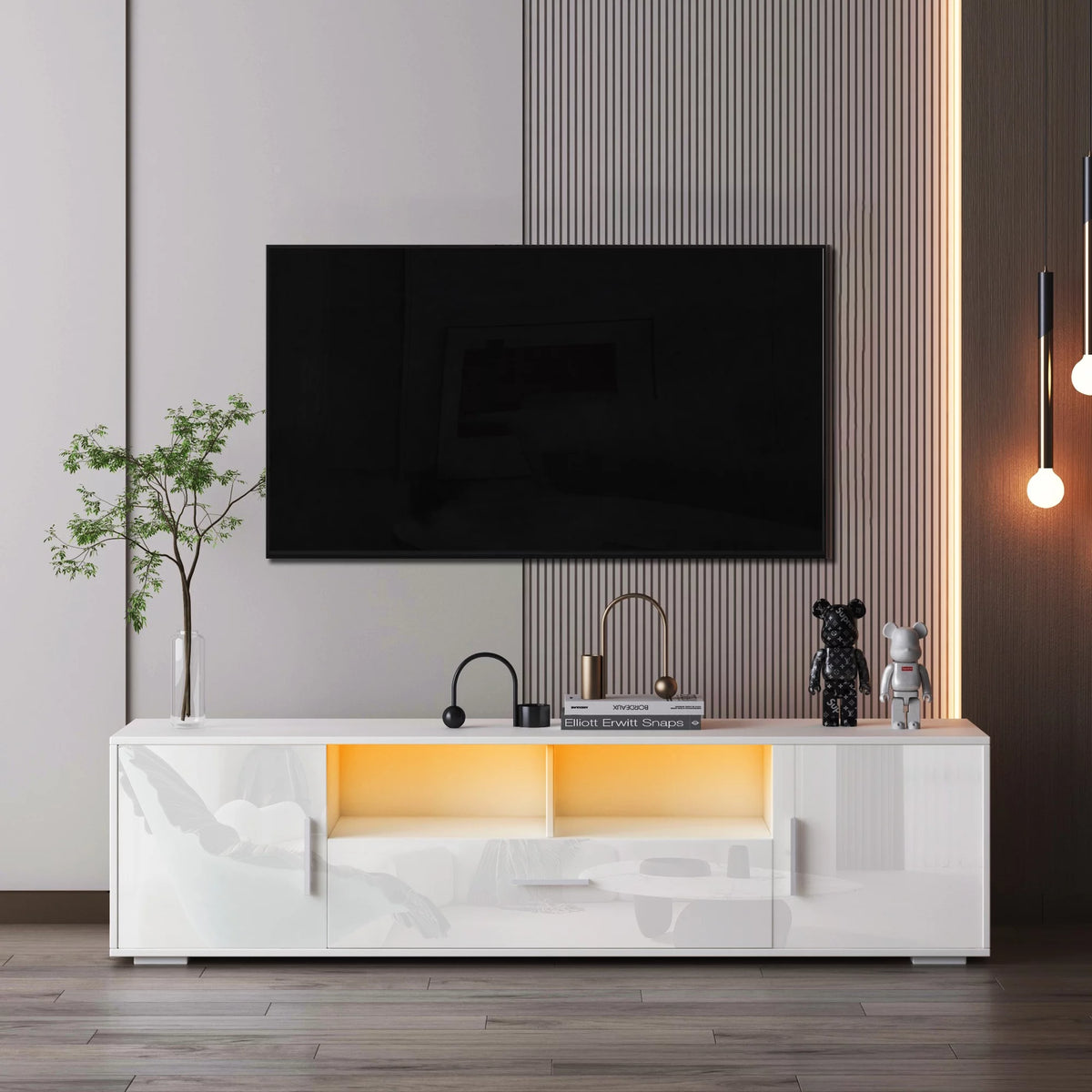 Black TV Stand with Storage Cabinet and Drawer P6258