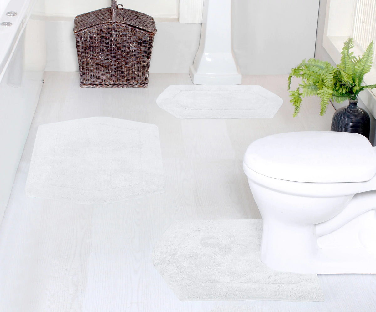 White Cotton Non-Slip 3 Piece Bath Rug Set Y74886