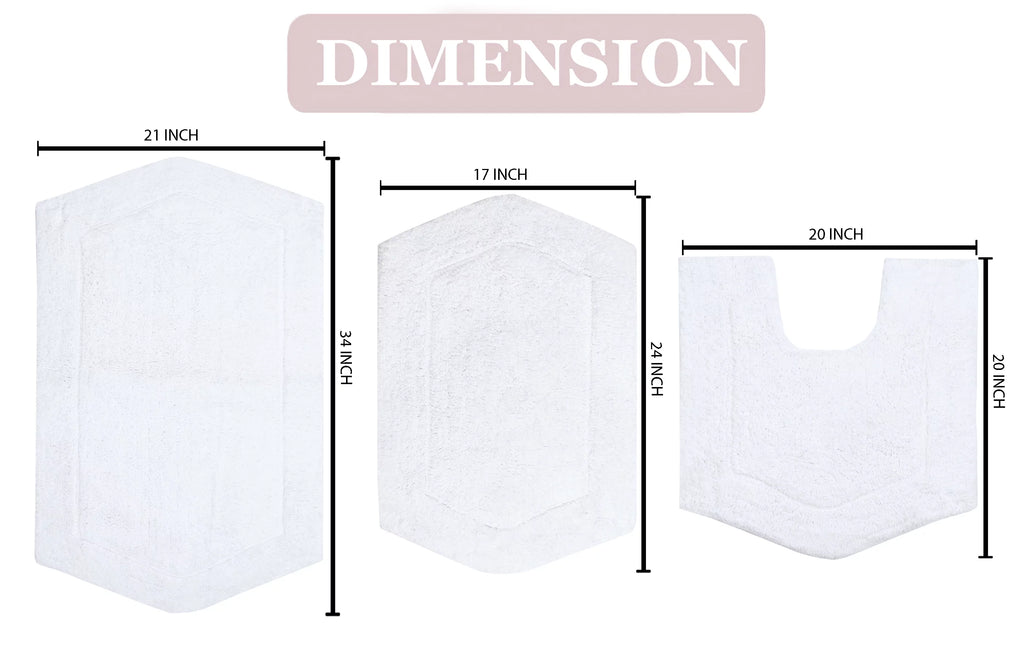 White Cotton Non-Slip 3 Piece Bath Rug Set Y74886