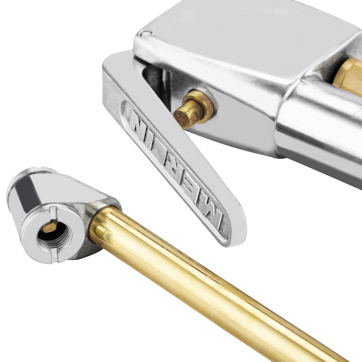 Dual-Head Angle Chuck Inflator with Inline Gauge J369