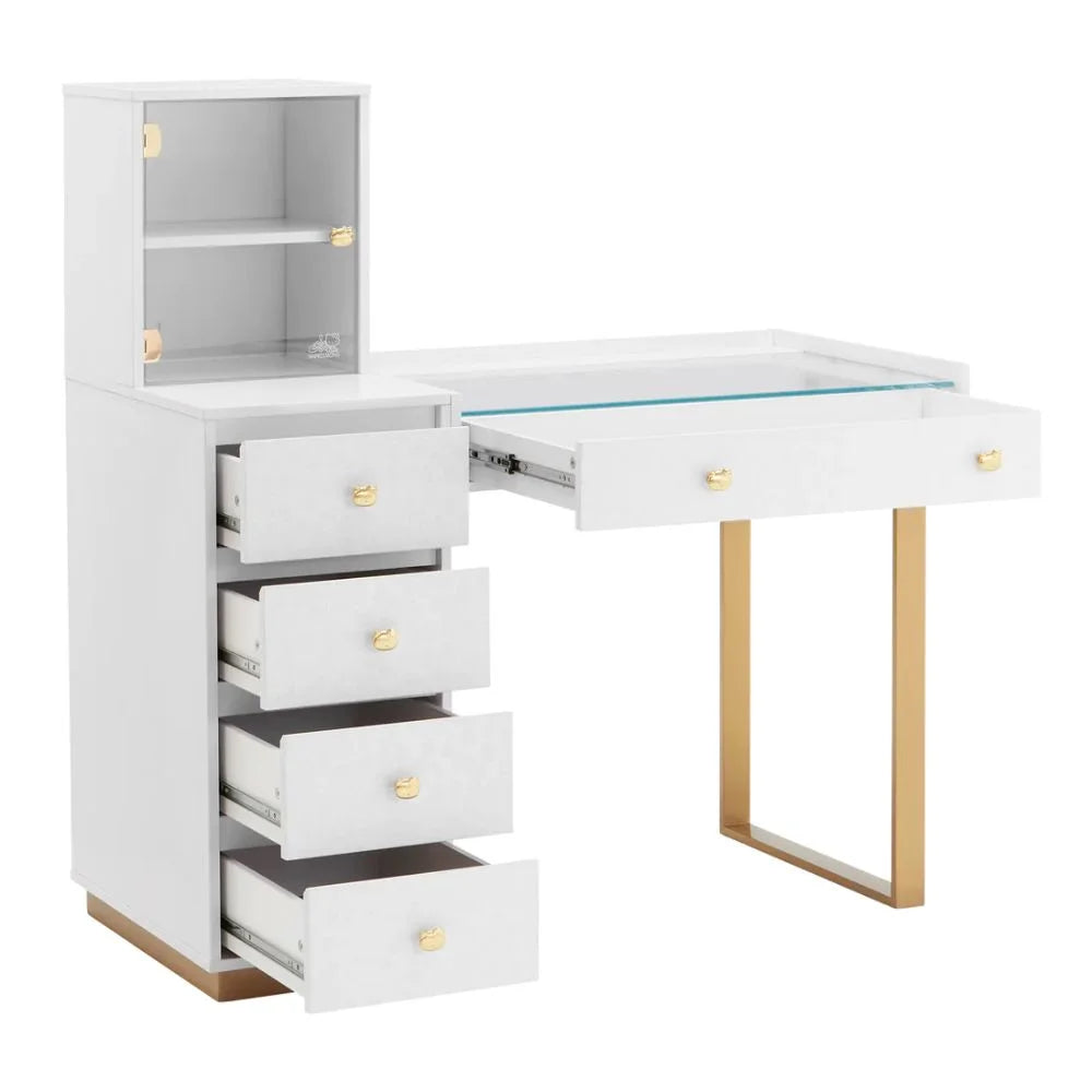Vanity Desk with Drawers Glass Top Makeup Table Gold S90036