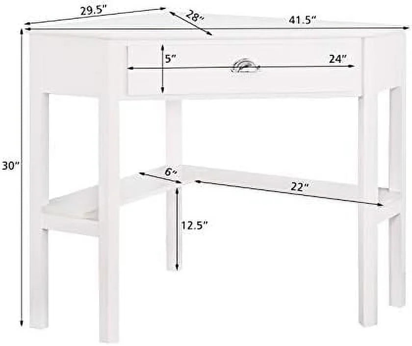 White Corner Desk with Drawer & Shelf S94889
