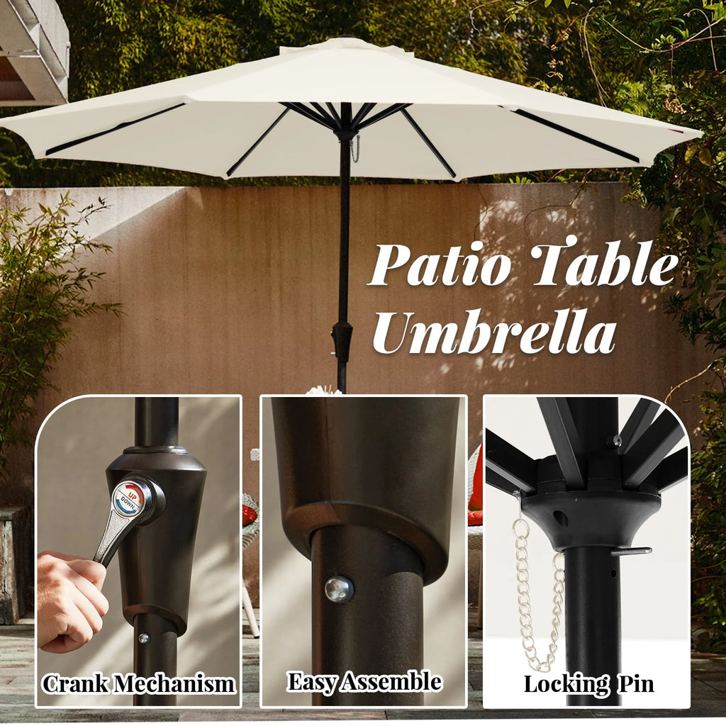 9' Outdoor Patio Umbrella with Push Button Tilt and Crank, Beige E24909