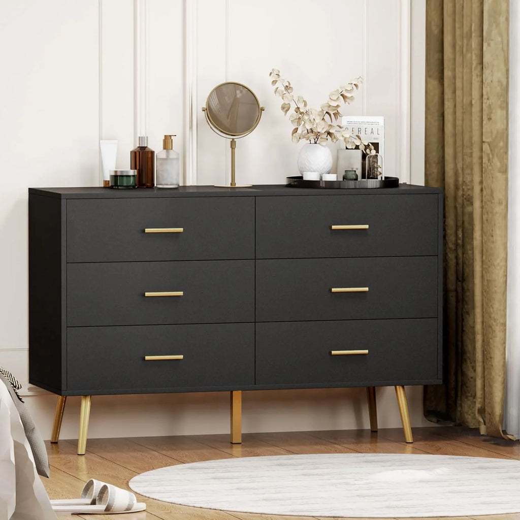 Black 6 Drawer Wood Dresser V37386