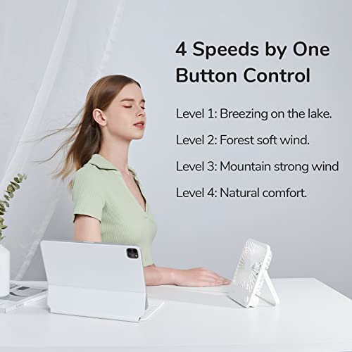 Desk Fan Battery Rechargeable, 4500mAh 180°Foldable Portable Personal Fan, 4 Speeds Adjustable White S954692