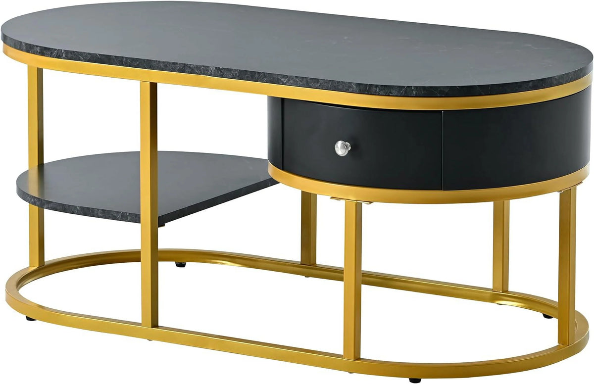 White Oval Marble Coffee Table with Storage V306570