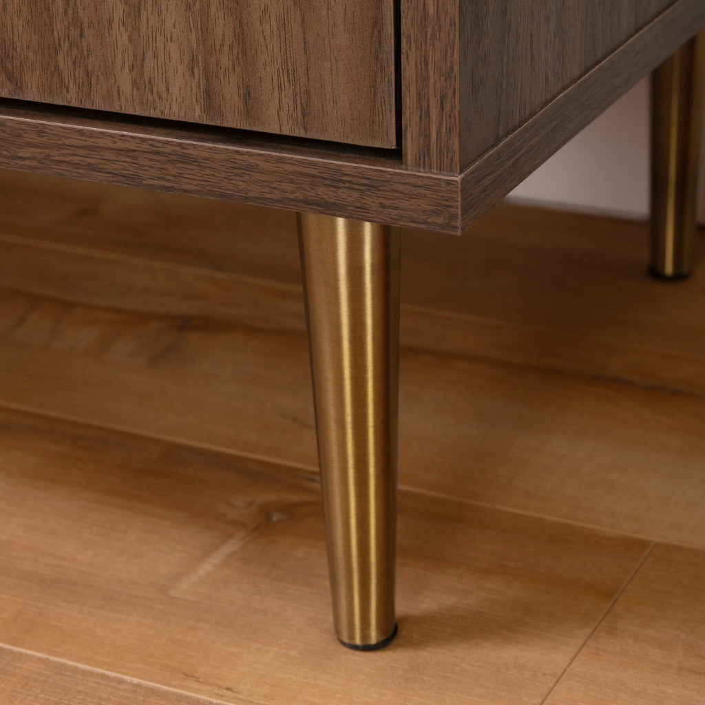 Natural Walnut and Faux Carrara Marble Buffet with Storage Q222
