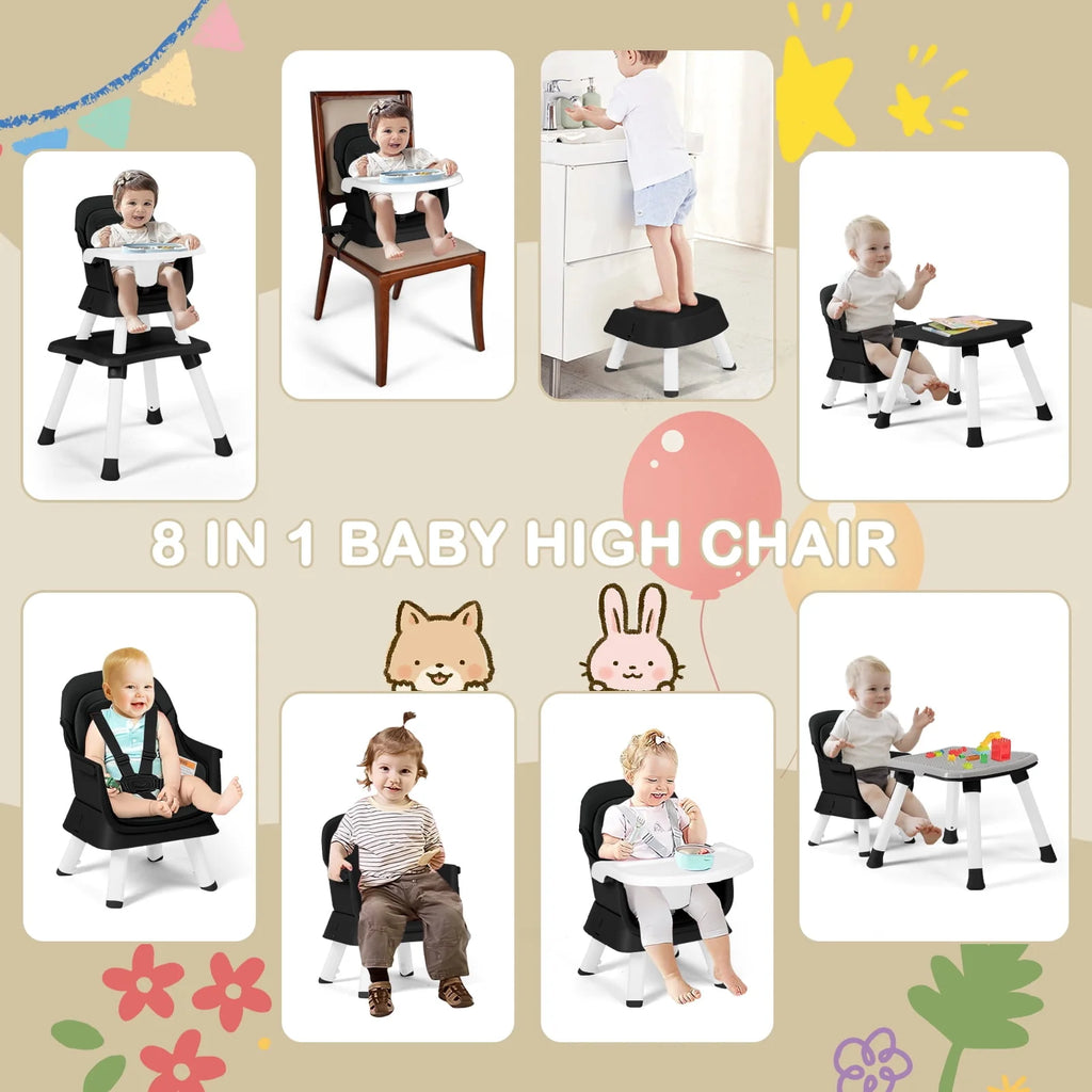 8 in 1 Black Baby High Chair W1881