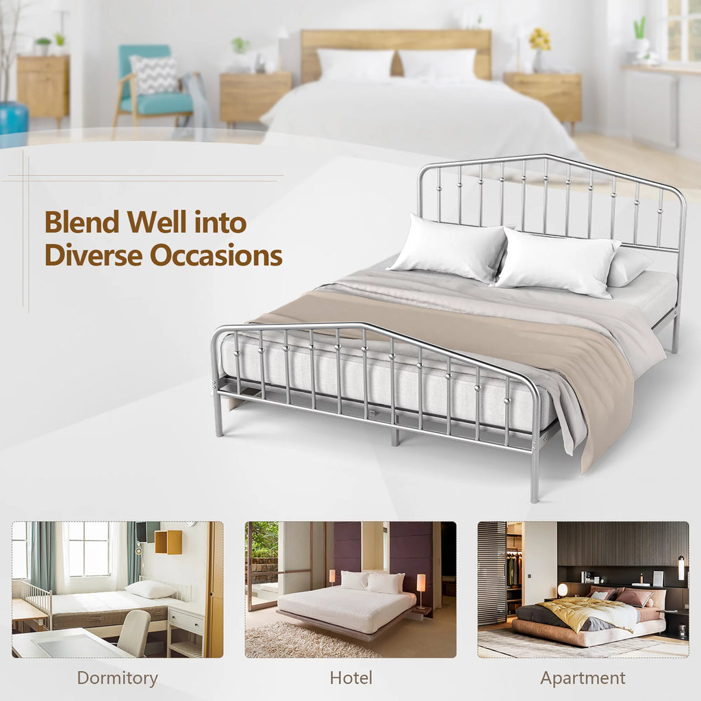 Queen Size Metal Bed Frame with Headboard and Footboard F980546