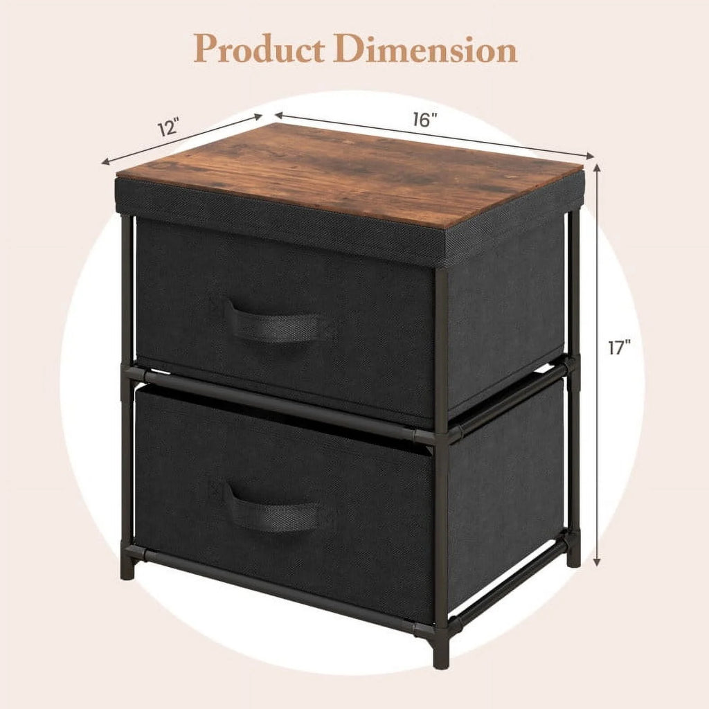 Grey Rustic Brown 2 Drawer Nightstand E751