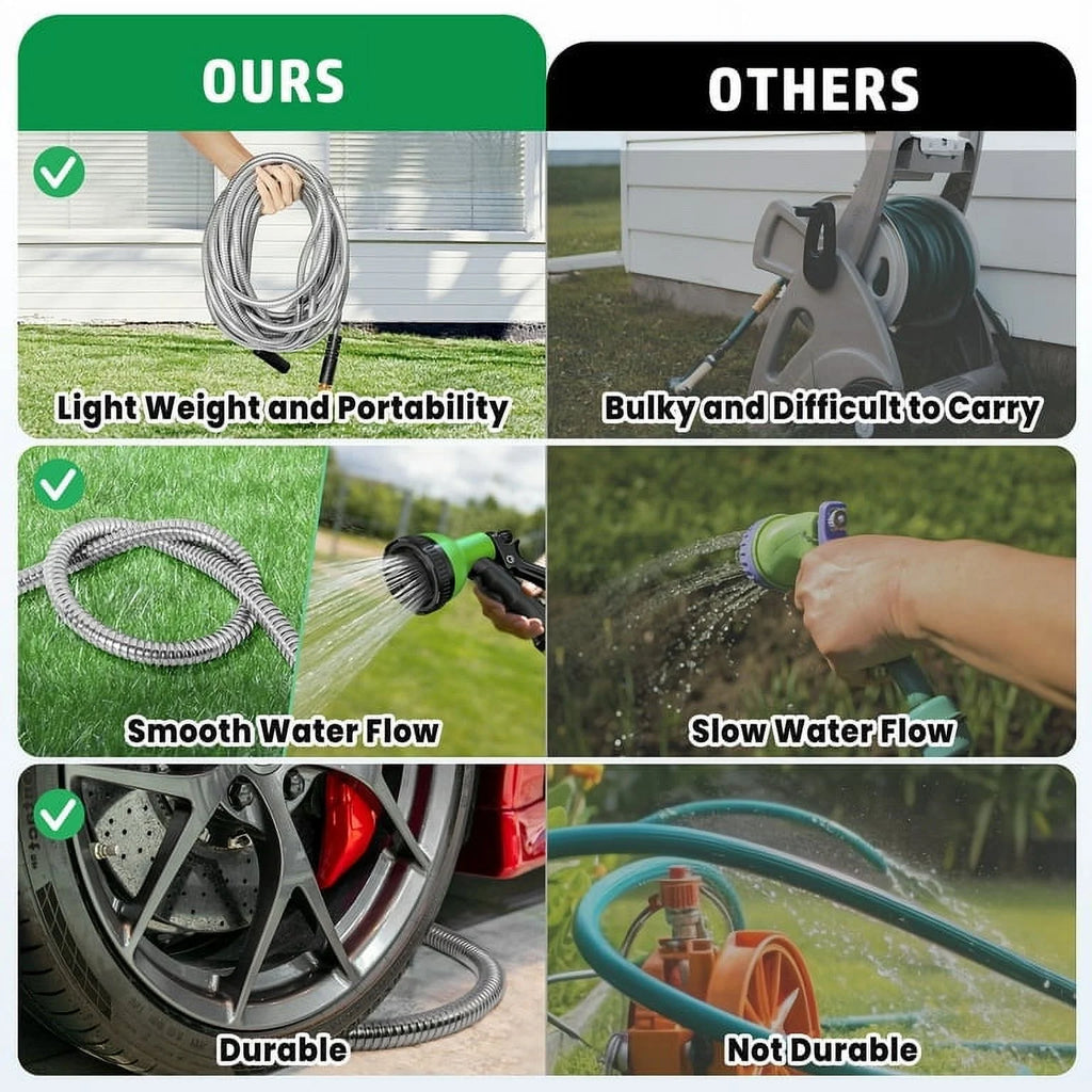 50FT Stainless Steel Metal Garden Hose with 10 Function Nozzle N823147