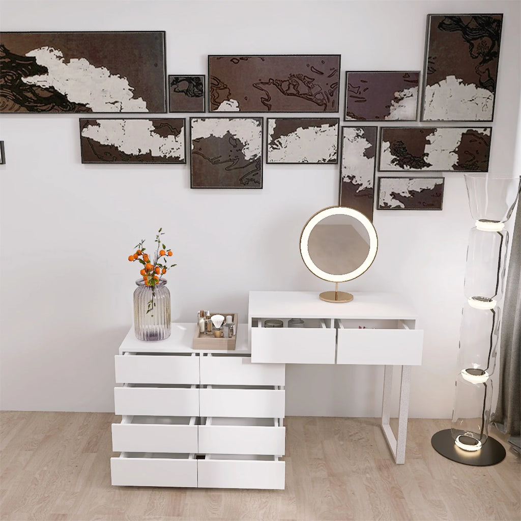 White 6 Drawer Dresser with Golden Handle J677231
