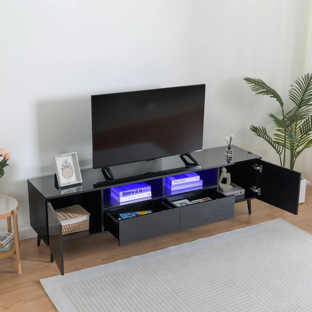 Black TV Stand with LED Lights and Storage Drawers S137