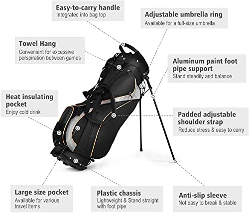 Golf Stand Bag with 8 Way Dividers, Black L938032